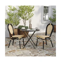 Merrick Lane Toulon Set Of Two Stacking Thonet Bistro Style Chair, Pe Cane Rattan Seat, And Metal Frame For Indoor/Outdoor Use