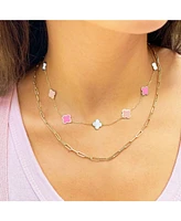 The Lovery Small Pink Mixed Clover Necklace 14K Gold