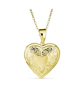 Bling Jewelry Initials Keepsake Puff carved Leaf Heart Shaped Photo Locket For Women Holds Photos Pictures 18K Gold Plated Necklace Pendant - Gold