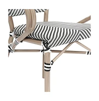 Merrick Lane Mael Set Of Four Stacking Thonet Bistro Style Chair With Arms, Textilene Seat, And Bamboo Finished Metal Frame For Indoor/Outdoor Use