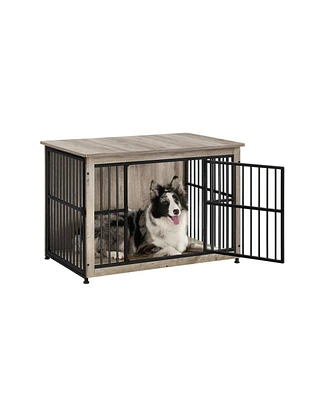 Slickblue Dog Crate Furniture, Side End Table, Modern Kennel for Dogs Indoor up to 70 lb, Heavy-Duty Cage with Enclosed Base, Double