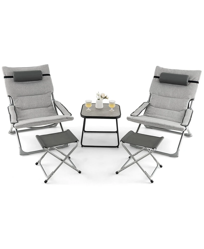 Inolait Sugift 5-Piece Patio Sling Chair Set Folding Lounge Chairs with Footrests and Coffee Table