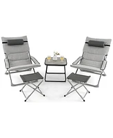 Inolait Sugift 5-Piece Patio Sling Chair Set Folding Lounge Chairs with Footrests and Coffee Table