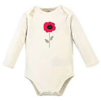 Touched by Nature Baby Girls Organic Cotton Long-Sleeve Bodysuits 5pk, Poppy, 12-18 Months