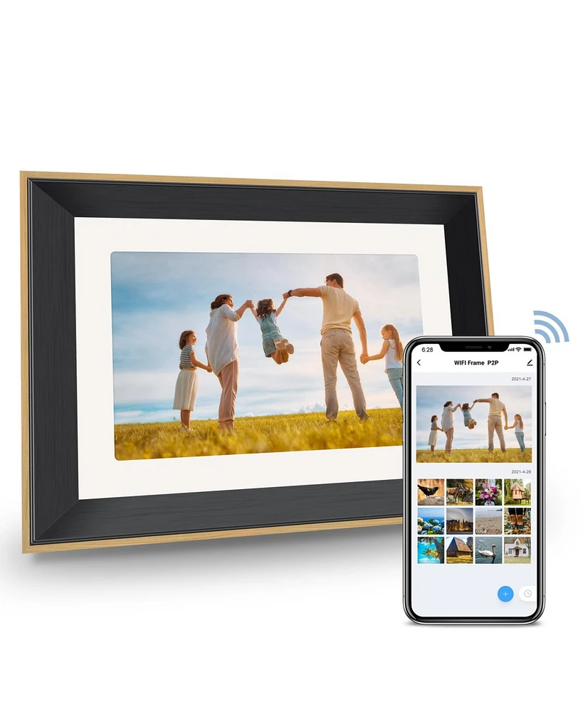 Eco4Life 10.1" WiFi Digital Photo Frame with Photos/Videos sharing - with Wood Frame