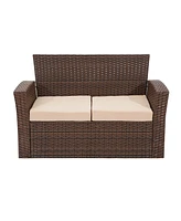 WestinTrends 4 Piece Outdoor Wicker Rattan Conversation Sofa set with Coffee table
