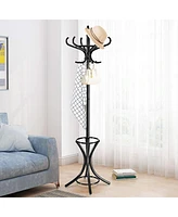 Wood Standing Hat Coat Rack with Umbrella Stand