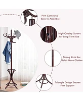 Wood Standing Hat Coat Rack with Umbrella Stand