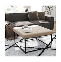 Merrick Lane Almas 30-Inch Square Tufted Ottoman With Durable Metal Frame