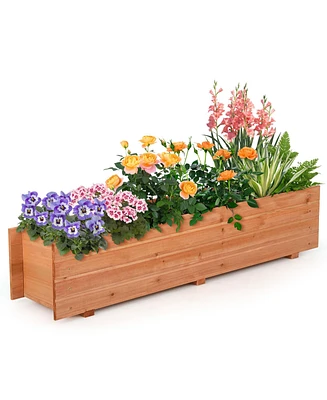 Costway Raised Garden Bed Wood Rectangular Planter Box with 2 Drainage Holes