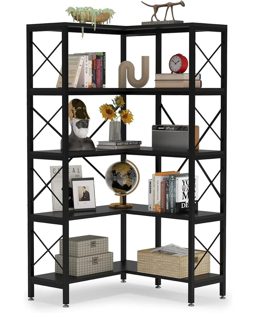 Tribesigns 5-Shelf Corner Bookshelf, Large Modern Bookcase, Storage Display Rack with Metal Frame for Living Room Home Office