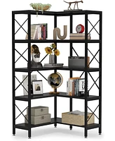 Tribesigns 5-Shelf Corner Bookshelf, Large Modern Bookcase, Storage Display Rack with Metal Frame for Living Room Home Office