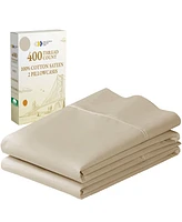 Pillowcase Set - 400 Thread Count, 100% Cotton Sateen, of 2 Pillow Covers, Breathable, Cooling