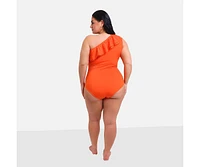 Rebdolls Plus Catalina Ruffle One Shoulder Swimsuit