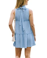 Cupshe Women's Baby Blue Ruffle Collar Sleeveless Mini Beach Dress