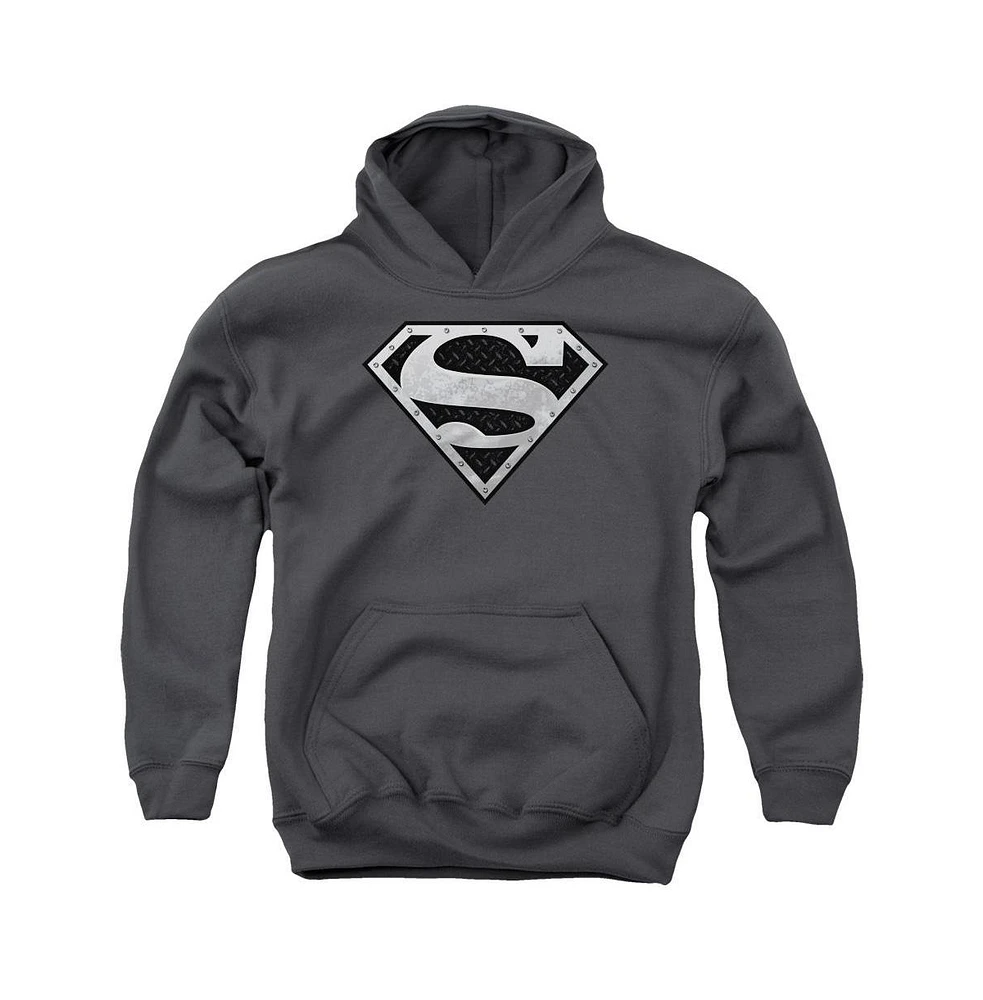 Superman Boys Youth Super Metallic Shield Pull Over Hoodie / Hooded Sweatshirt
