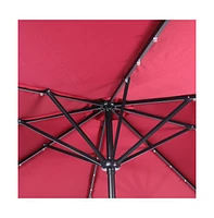 Merrick Lane Kinsley 9 Ft Solar Patio Umbrella With Led Lights, Crank Handle And Push Button Tilt