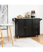 Sugift Kitchen Island 2-Door Storage Cabinet with Drawers and Stainless Steel Top