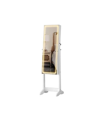 Slickblue Led Mirror Jewelry Cabinet, Adjustable Brightness and 3 Shades of Light, Standing Jewelry Armoire