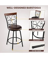 Sugift 2 Pieces 24-30 Inch Adjustable Pu Cushioned Swivel Barstools