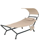 Sugift Patio Hanging Chaise Lounge Chair with Canopy Cushion Pillow and Storage Bag