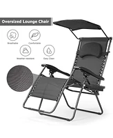 Inolait Sugift Folding Recliner Lounge Chair with Shade Canopy Cup Holder