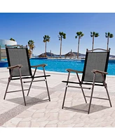 Sugift Set of 2 Patio Folding Sling Back Camping Deck Chairs