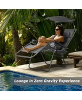 Inolait Sugift Folding Recliner Lounge Chair with Shade Canopy Cup Holder