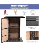 Sugift 5 Pieces Patio Rattan Cushioned Bar Furniture Set with Hidden Storage Shelf