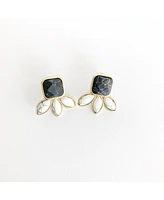 Sanctuaire Sanctuary Project by Semi Precious Black and White Howlite Three Stone Stud Earrings Gold