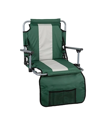 Stansport Tubular Frame Folding Stadium Seat with Arms - Green/Tan