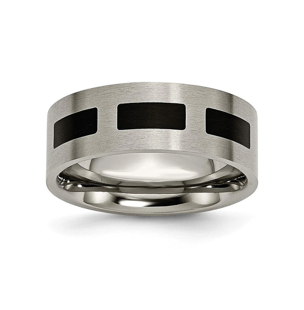 Chisel Titanium Brushed with Black Rubber Flat Wedding Band Ring