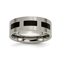 Chisel Titanium Brushed with Black Rubber Flat Wedding Band Ring