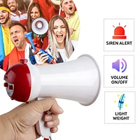 5 Core Megaphone Speaker Kids Mini Bull Horn 15W, Multi-Function w/ Recording, Siren, Volume Control