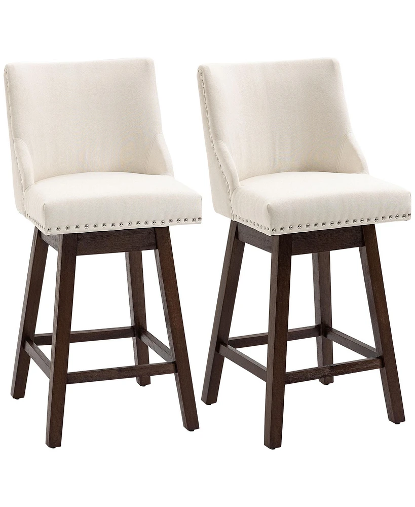 Homcom 28" Upholstered Swivel Bar Height Nailhead Barstool Dining Chairs Set Dark Grey