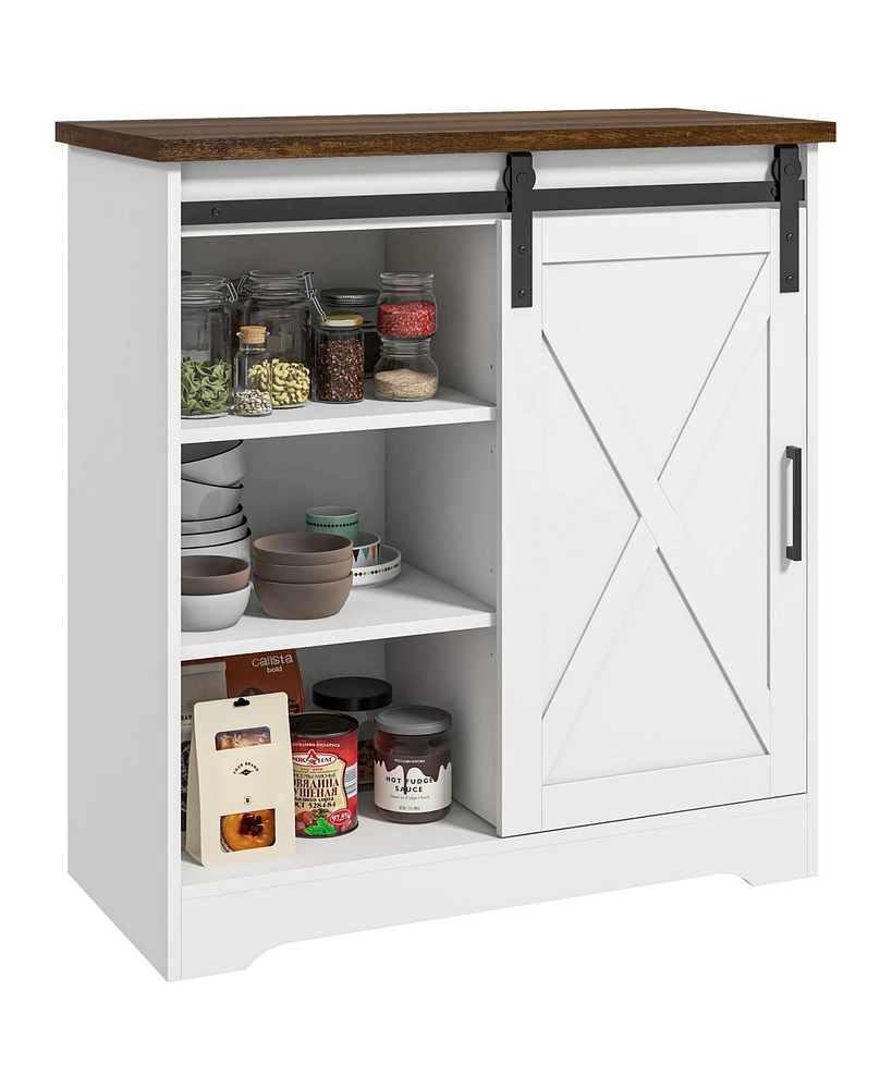 Homcom Farmhouse Coffee Bar Cabinet 33" Buffet Sideboard with Sliding Barn Door