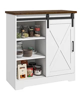 Homcom Farmhouse Coffee Bar Cabinet 33" Buffet Sideboard with Sliding Barn Door White