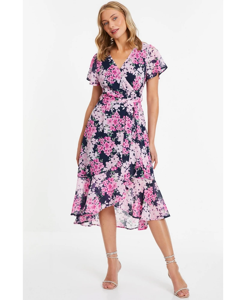 Quiz Plus Size Floral Print Midi Dip Hem Dress