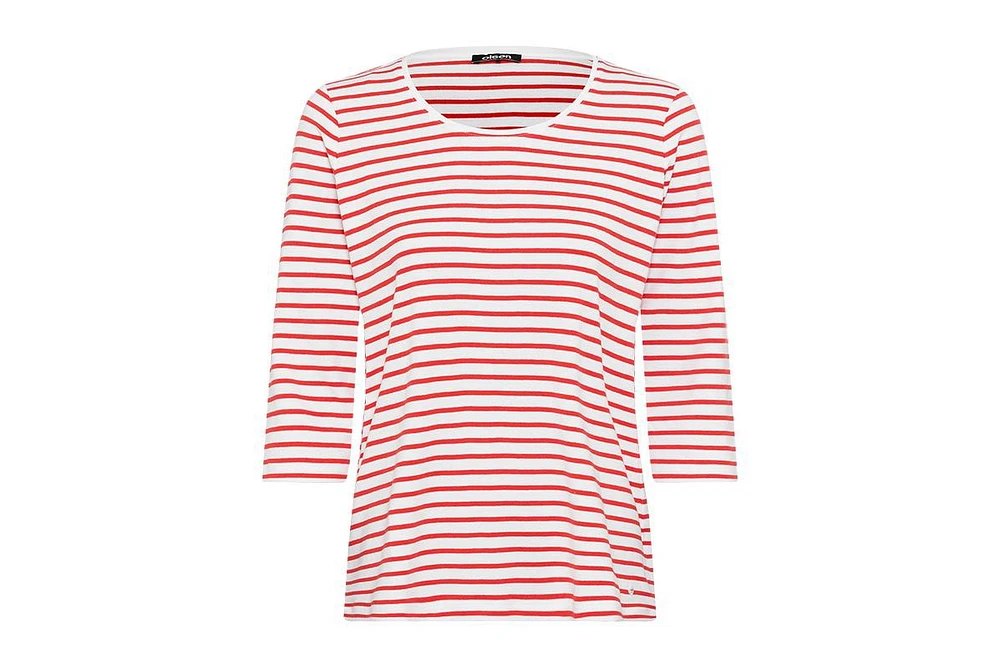 Olsen Women's 100% Cotton 3/4 Sleeve Striped T-Shirt