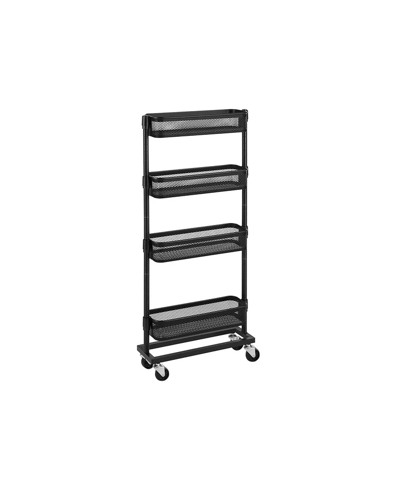 Slickblue Slim Storage Cart, 4-tier Slide-out Trolley For Small Spaces, Bathroom, With Wire Baskets