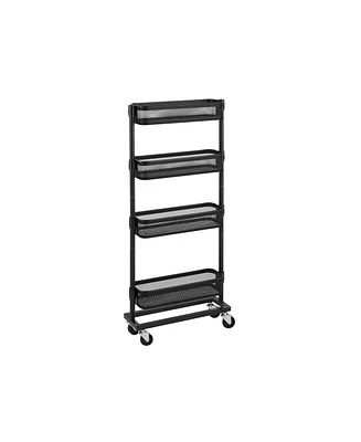 Slickblue Slim Storage Cart, 4-tier Slide-out Trolley For Small Spaces, Bathroom, With Wire Baskets