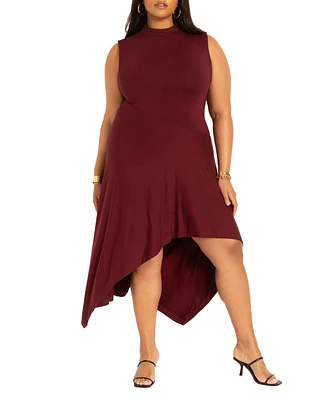 Eloquii Plus Size Asymmetrical Hem Jersey Dress - 16, Windsor Wine