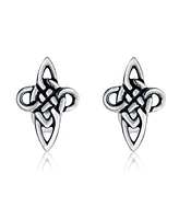 Bling Jewelry Religious Irish Infinity Love Knot Celtic Cross Stud Earrings For Women Oxidized Sterling Silver