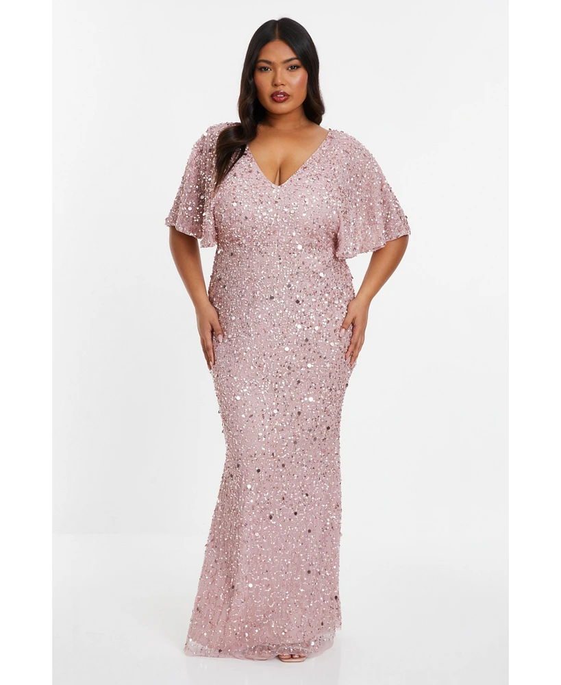 Quiz Plus Size Embellished Angel Sleeve Maxi Dress