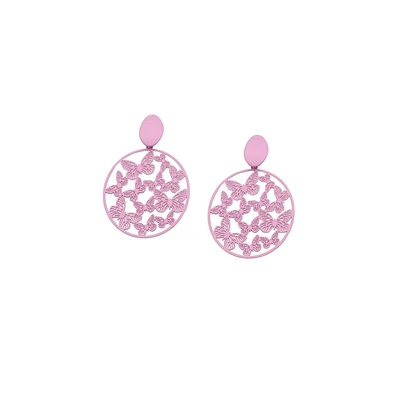 Sohi Women's Pink Butterfly Filigree Drop Earrings