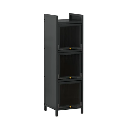 Simplie Fun Modern 4-Tier Glass Door Cabinet, Matte Black