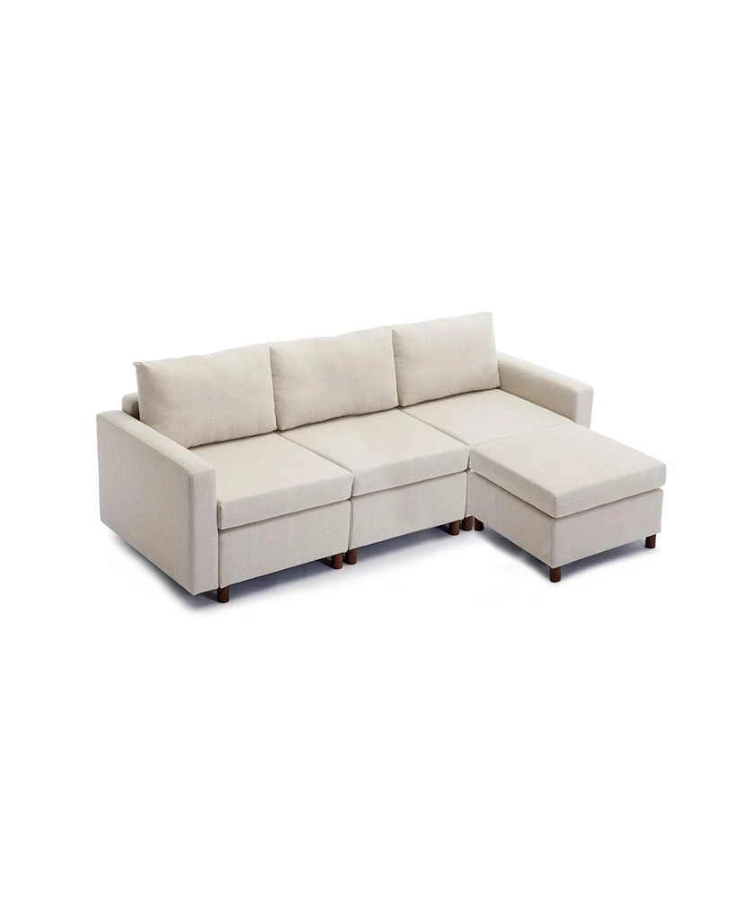 Simplie Fun 3-Seat Sectional Sofa with Ottoman, Cream