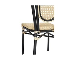 Merrick Lane Toulon Set Of Two Stacking Thonet Bistro Style Chair, Pe Cane Rattan Seat, And Metal Frame For Indoor/Outdoor Use