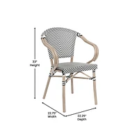 Merrick Lane Mael Set Of Two Stacking Thonet Bistro Style Chair With Arms, Textilene Seat, And Bamboo Finished Metal Frame For Indoor/Outdoor Use