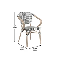 Merrick Lane Mael Set Of Four Stacking Thonet Bistro Style Chair With Arms, Textilene Seat, And Bamboo Finished Metal Frame For Indoor/Outdoor Use